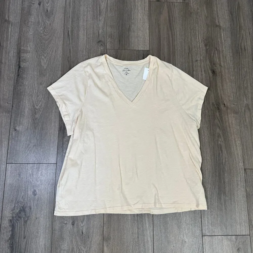 J.Crew Short-Sleeve Vintage Cotton V-Neck Tee Womens Plus Size 3X Cream Slim Fit